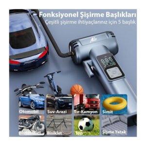 Ally ST-5530 Dijital Şarjlı Araç Lastik Hava Şişirme Pompası Powerbank Pencere kırıcı - Görsel 2