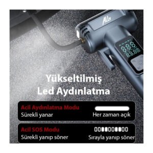 Ally ST-5530 Dijital Şarjlı Araç Lastik Hava Şişirme Pompası Powerbank Pencere kırıcı - Görsel 4