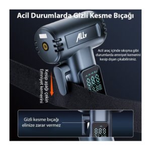 Ally ST-5530 Dijital Şarjlı Araç Lastik Hava Şişirme Pompası Powerbank Pencere kırıcı - Görsel 6
